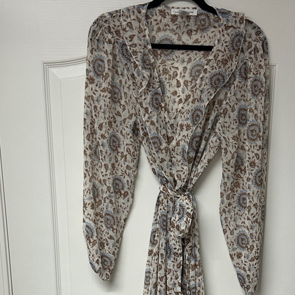 Lucky Brand Blue and Brown Floral Long Sleeve Dress